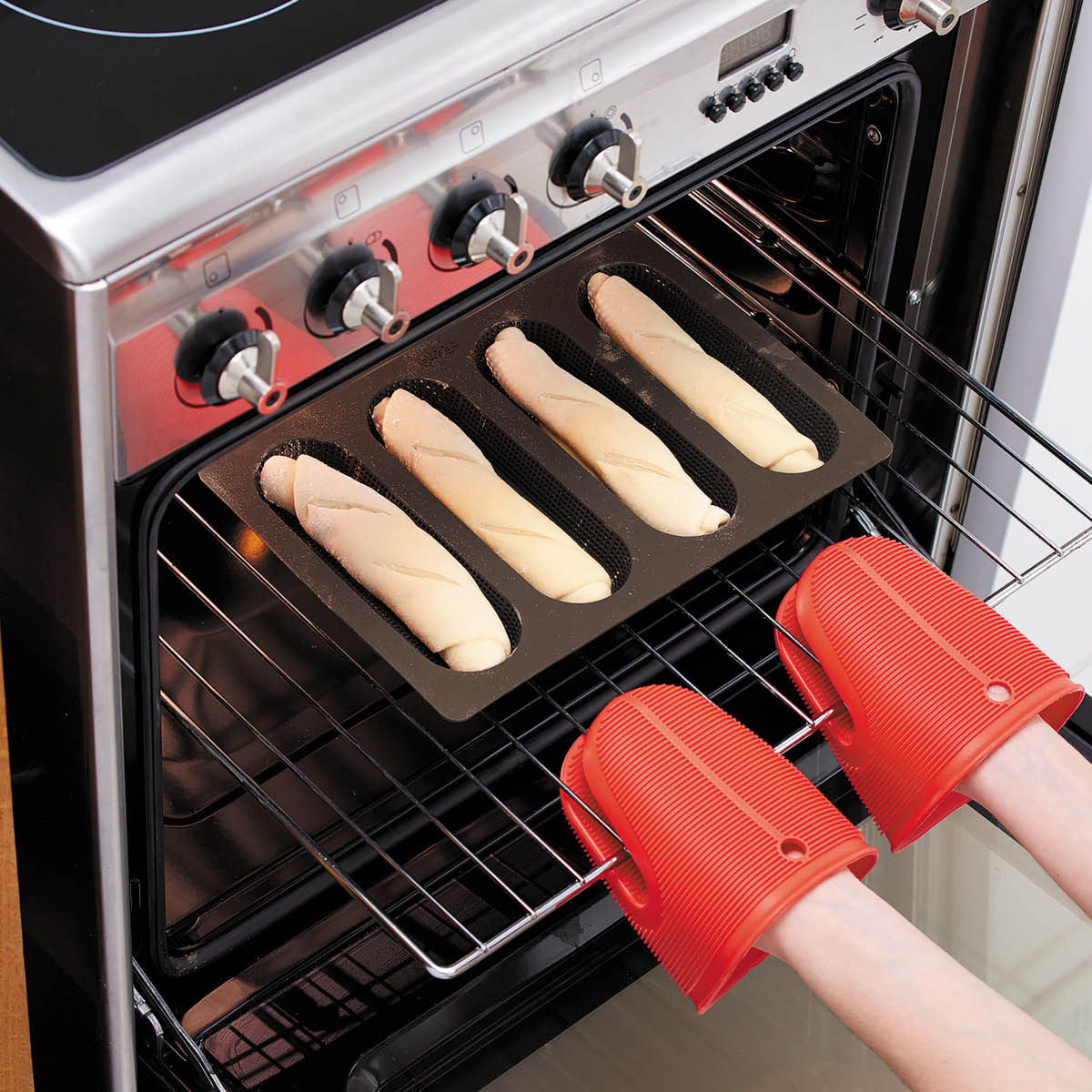 Lékué Silikonform för mini baguette 4 hål brun