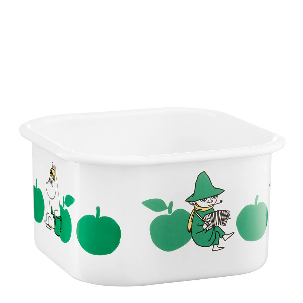 Muurla Mumin emaljburk med lock 1,5 L Glada Äpplen grön
