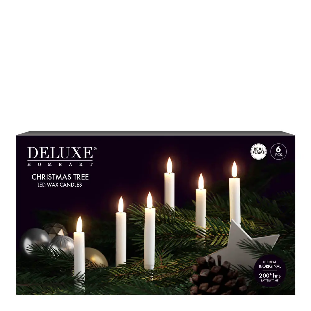 LED-joulukuusen kynttilä 1,2 x 13 cm 6 kpl valkoinen