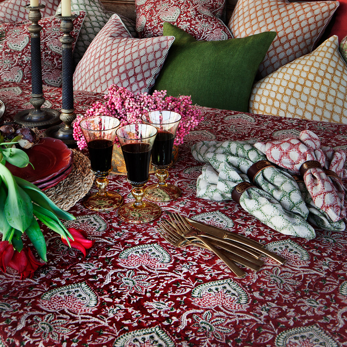 Chamois Oriental linneduk 170x270 cm röd