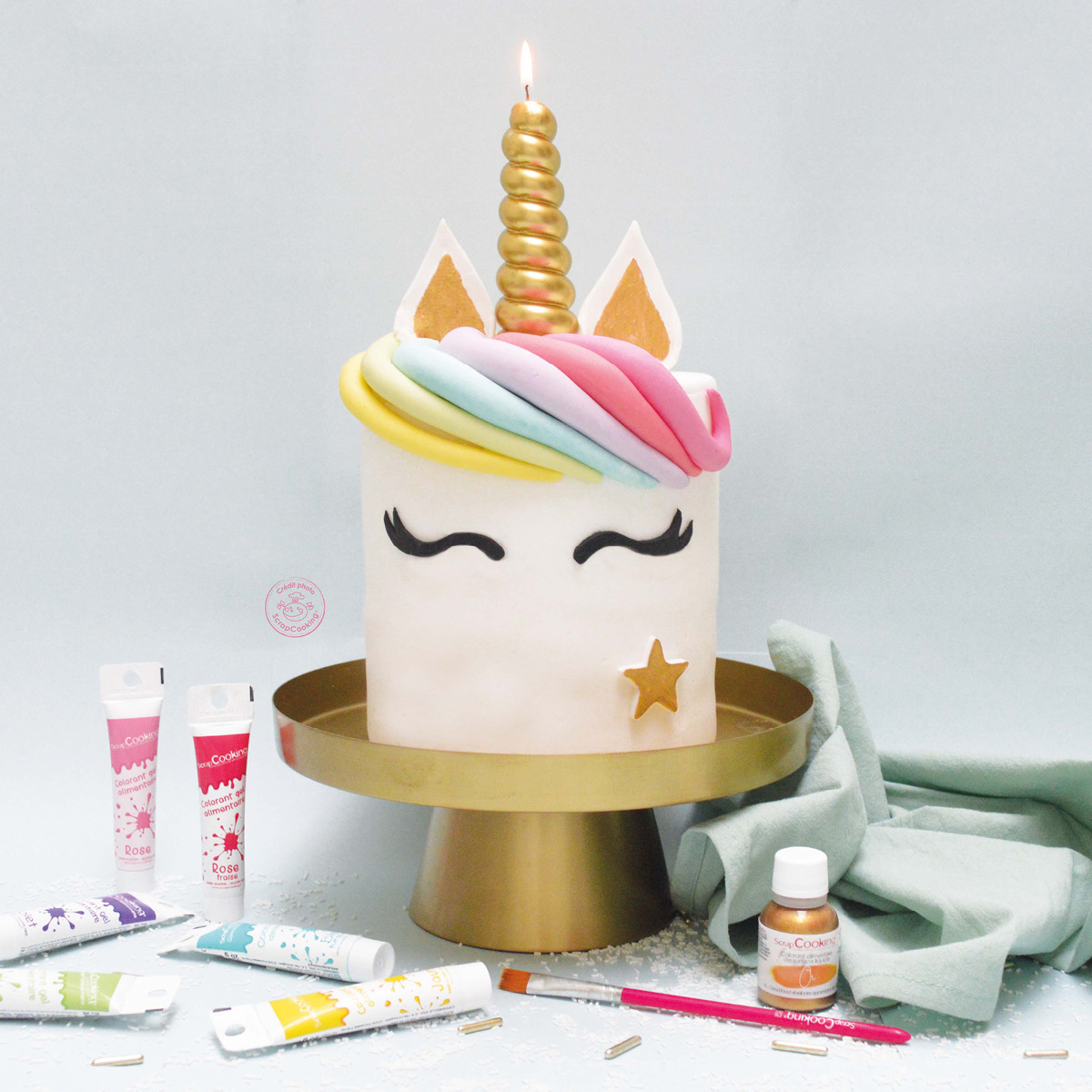 ScrapCooking Tårtljus enhörningshorn 3,8x17,5 cm guld