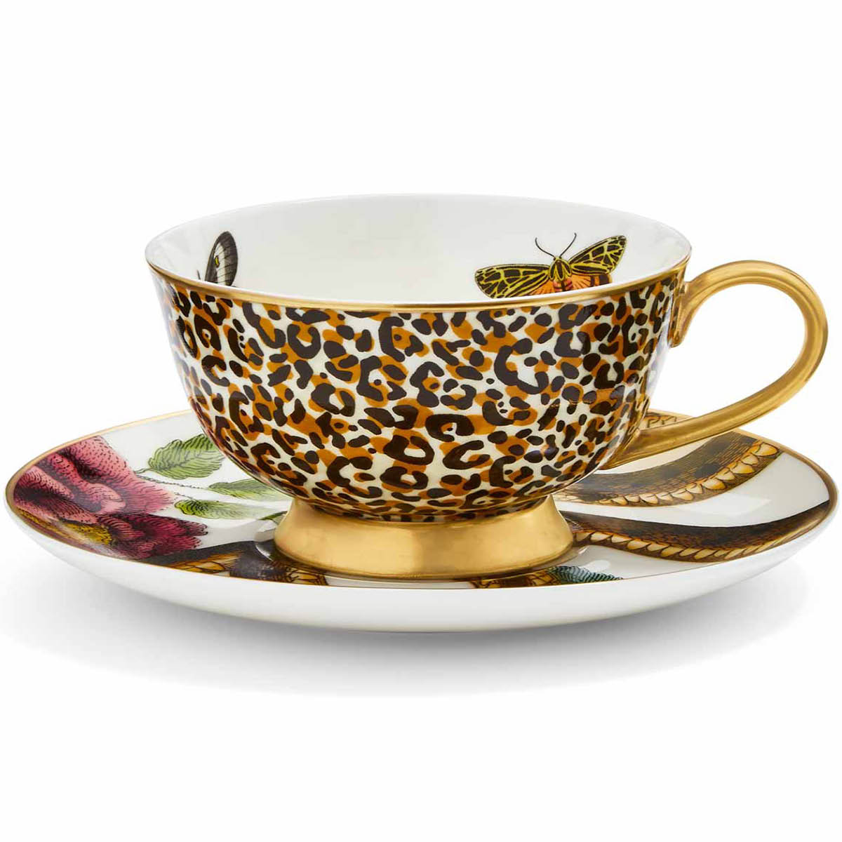 Spode - Creatures of Curiosity Teekuppi + Vati 20 cl White/Leopard