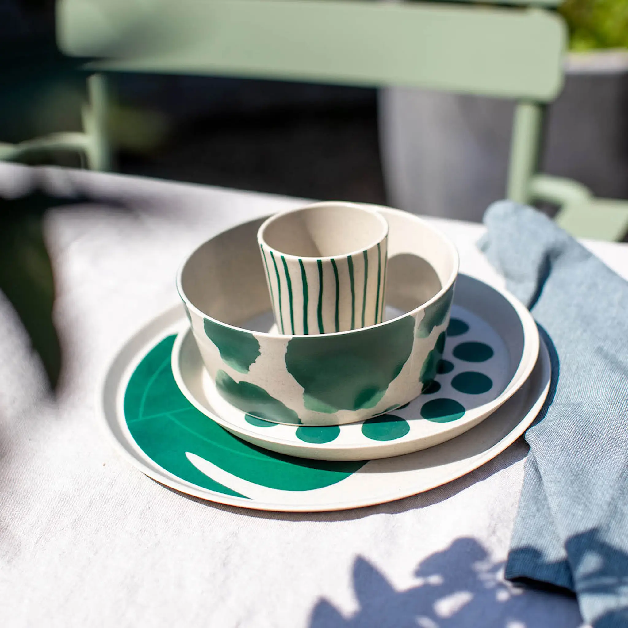 Koziol Connect Monstera servisesett 16 deler beige/grønn