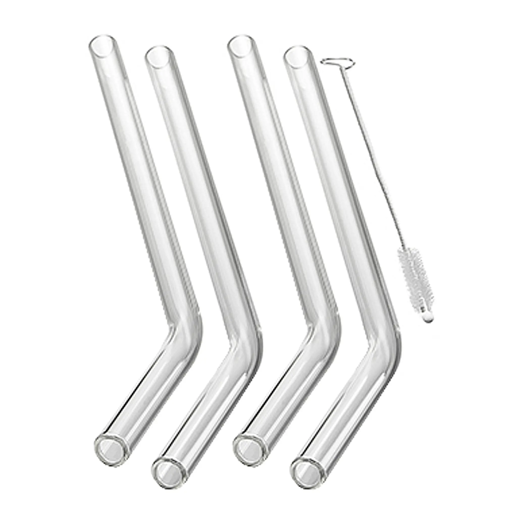 Gefu Future Sugrör böjda Glas 4-pack + Rengöringsborste Klar