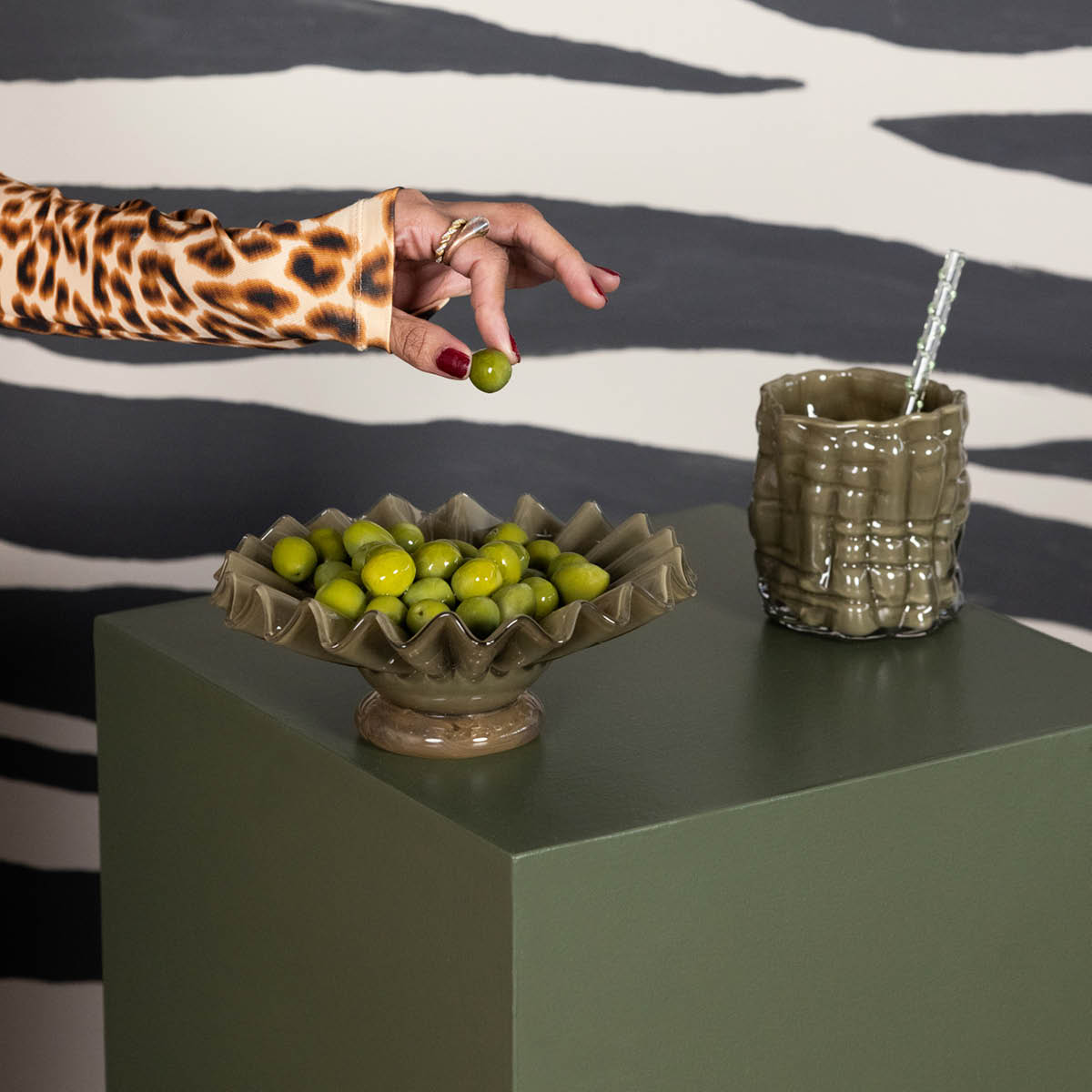 ByOn Lori skål 18 cm grønn/beige