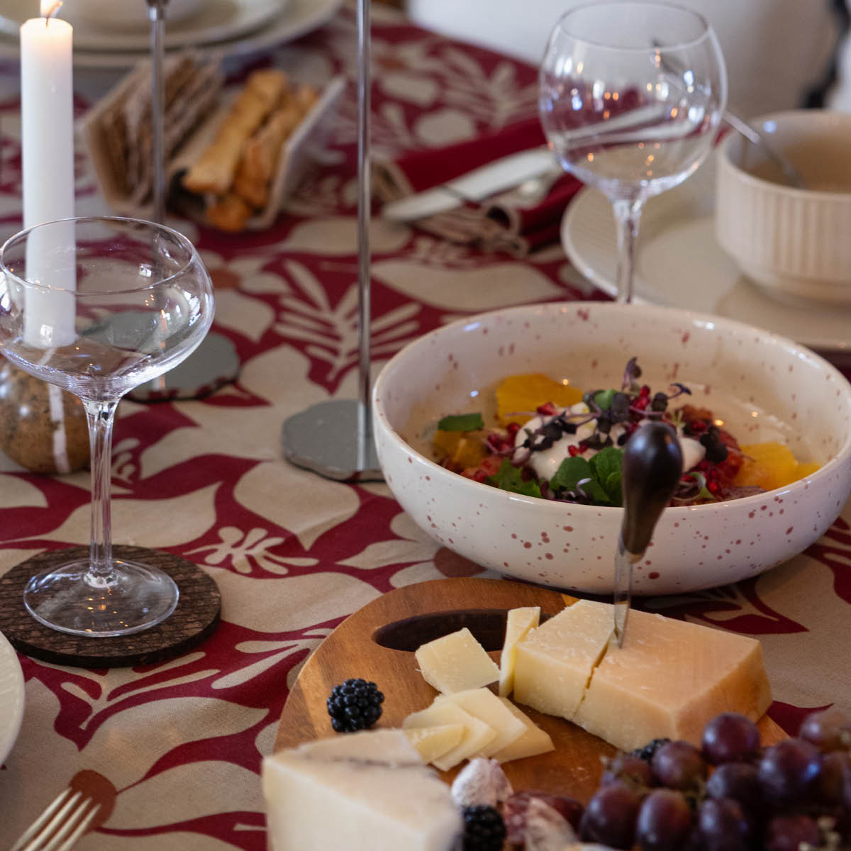 Sagaform Ditte serveringsskål 21x7 cm beige/burgunder