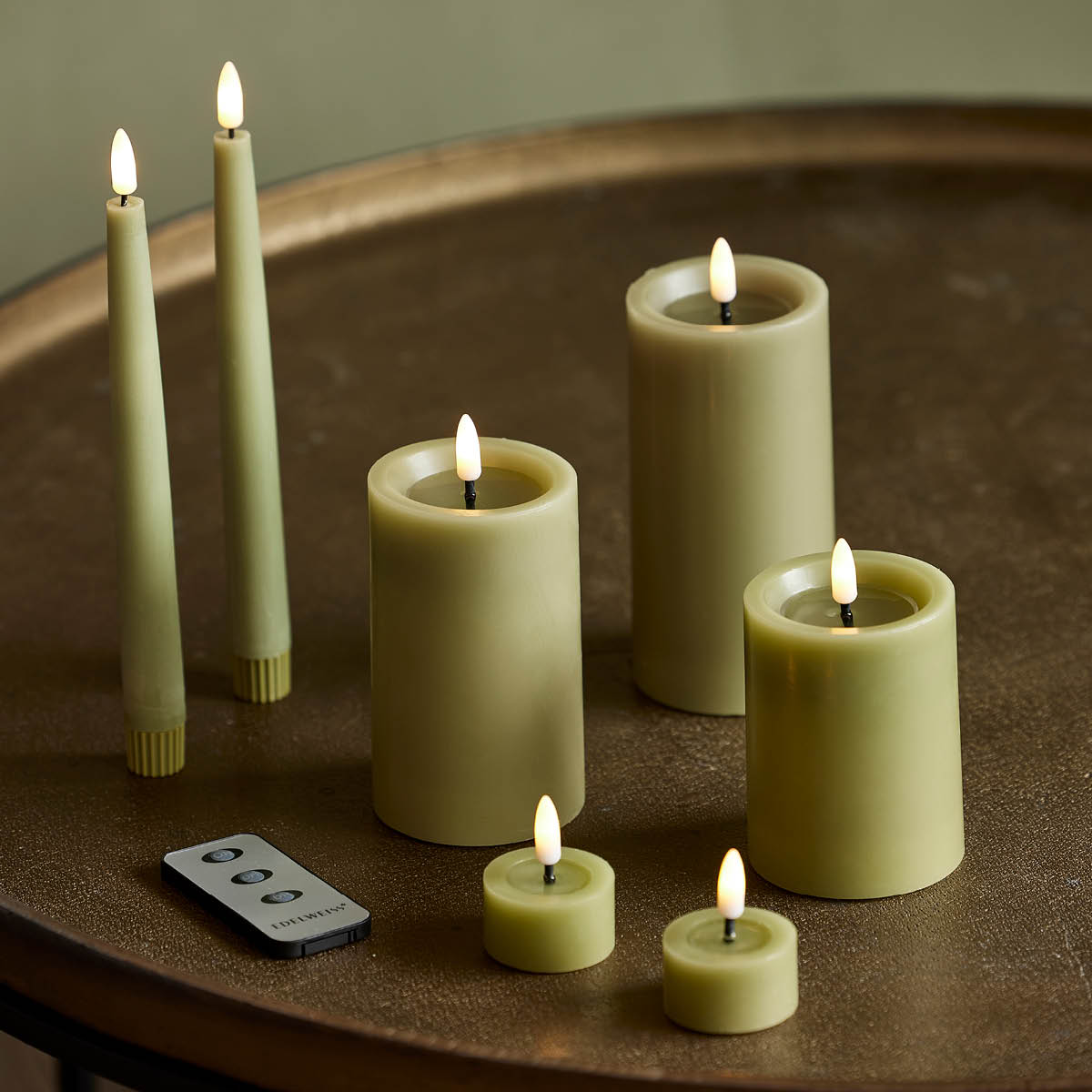 Edelweiss LED värmeljus 4-pack 4,5x2,5 cm green leaf