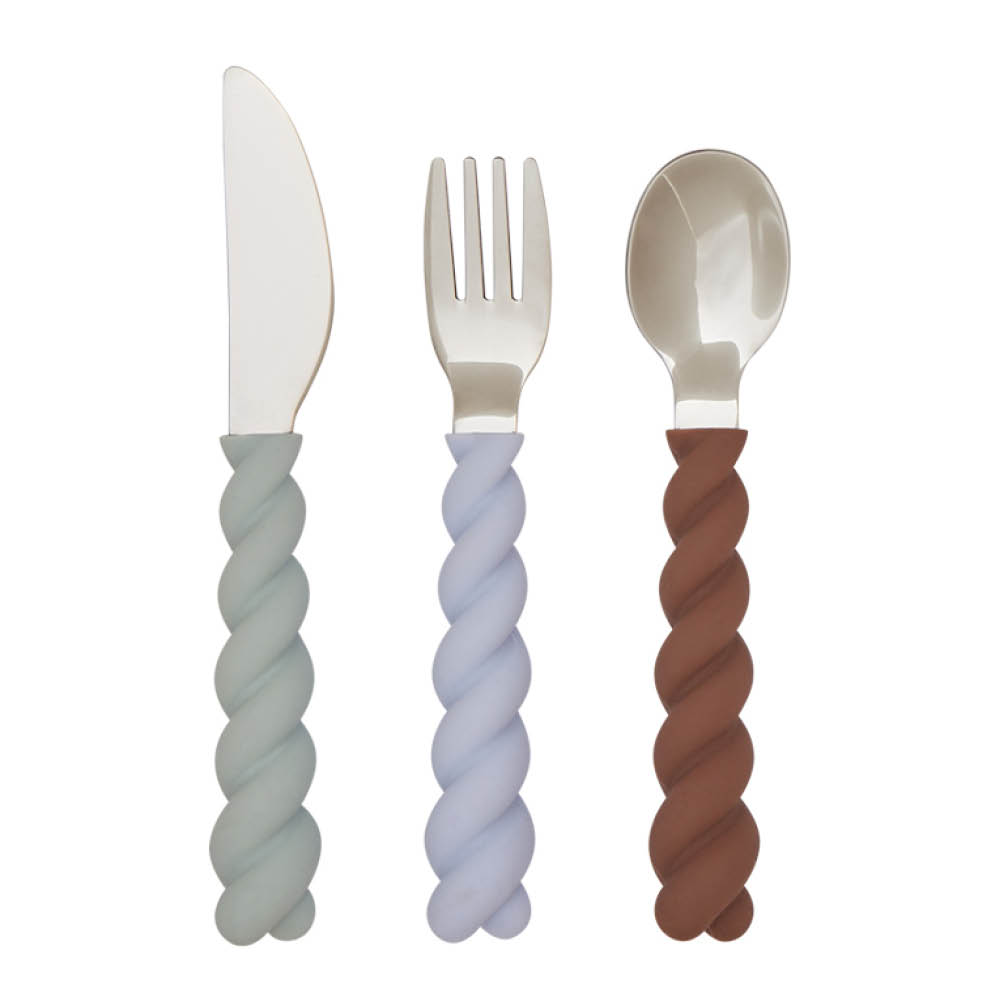 OYOY - Mellow Aterimet 14,5 cm 3 Osaa Pale Mint/Choko/Ice Blue