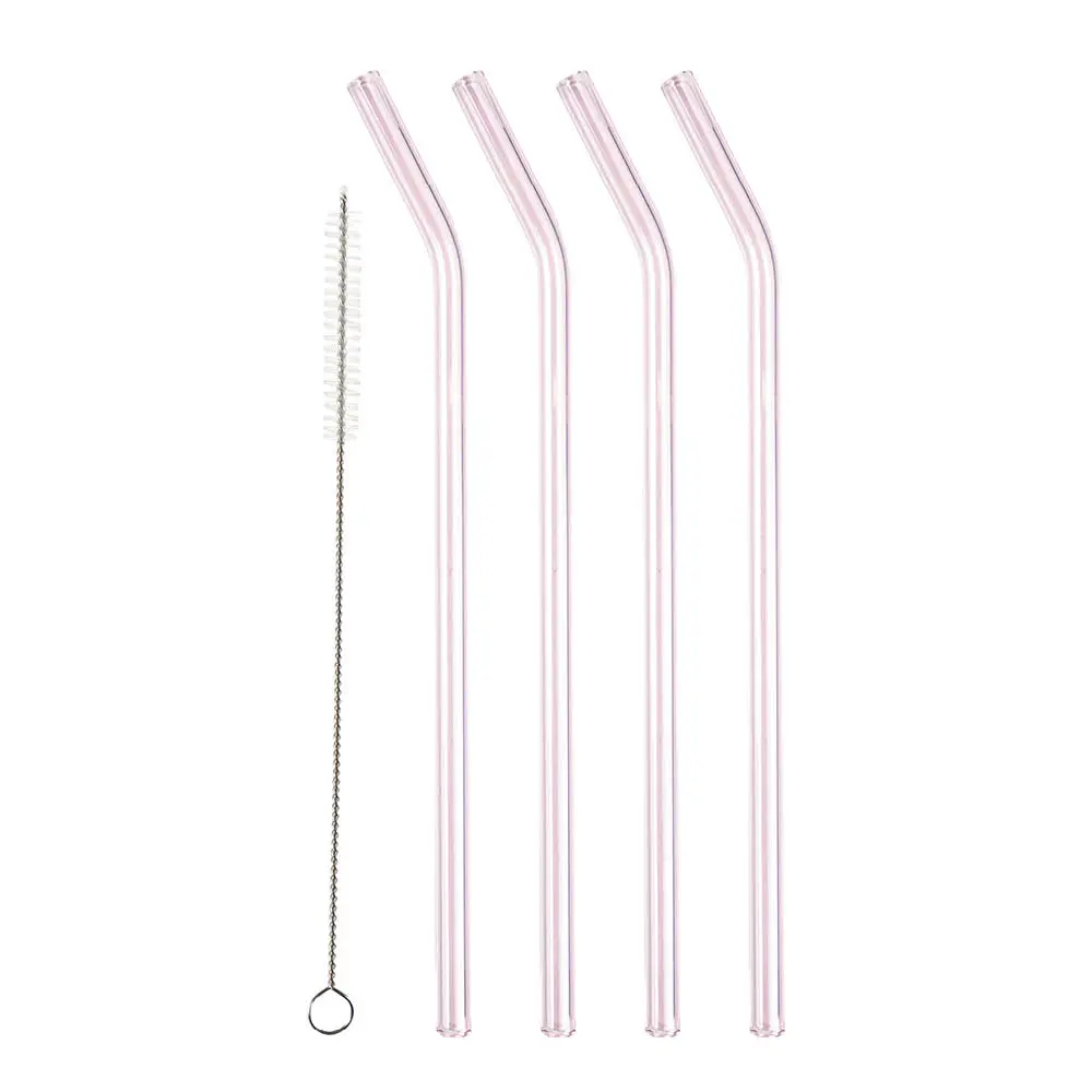 Sugerør med knekk 21,5 cm 4 stk glass rosa