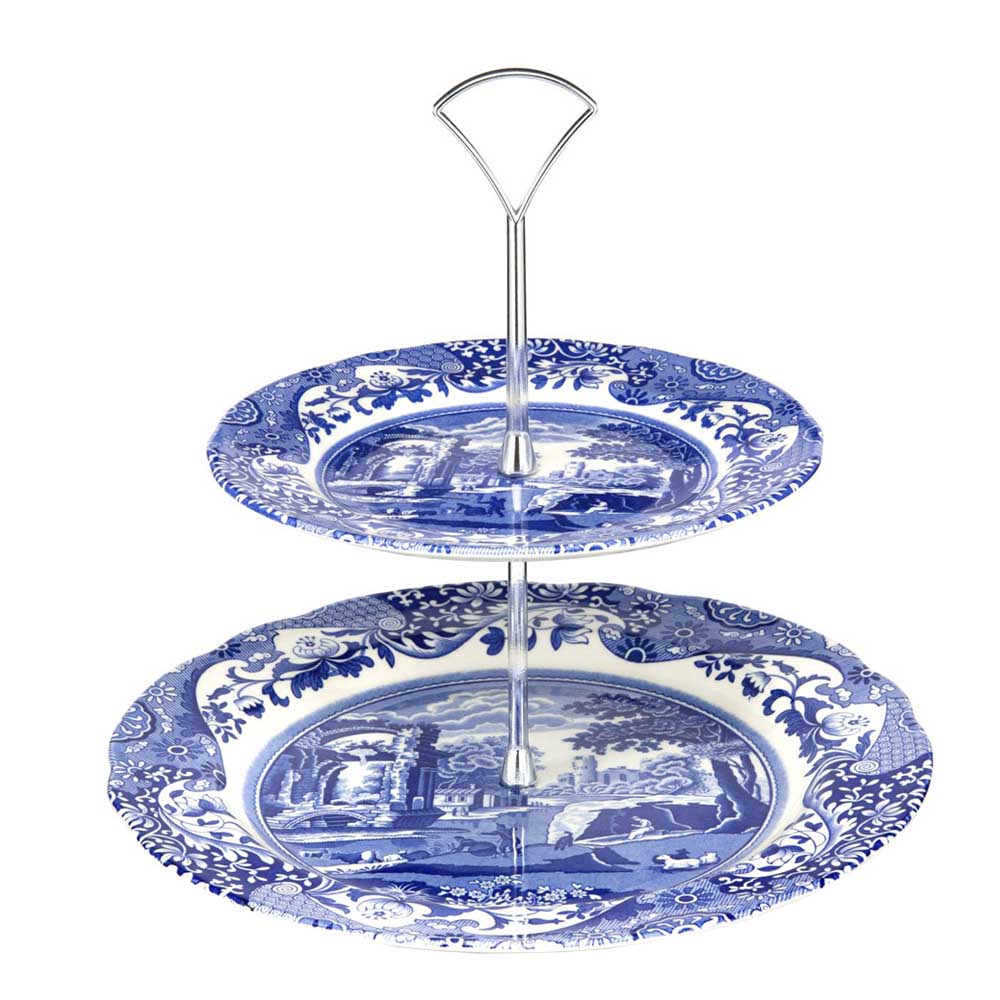 Spode - Blue Italian 2-kerroksinen Kakkuvati 27 cm