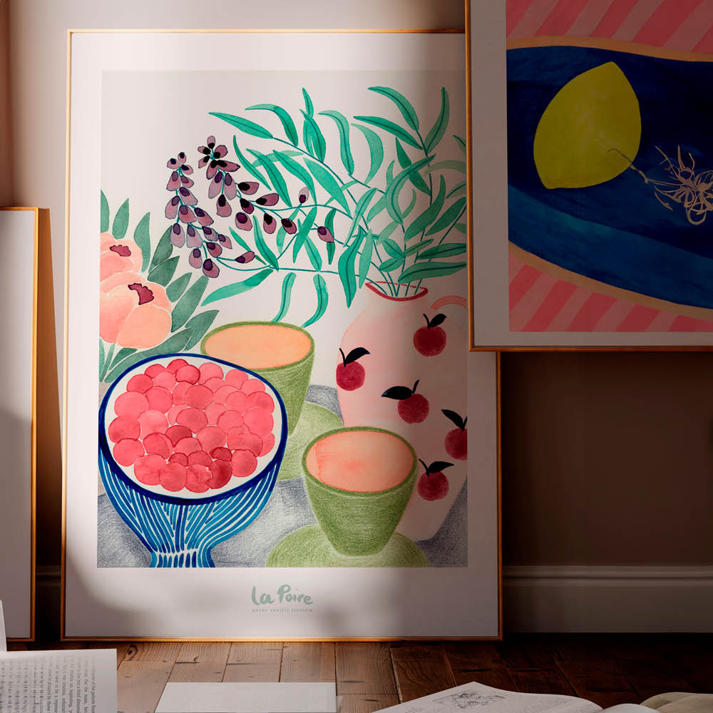Poster & Frame La Poire Juliste 50x70 cm Still life with tea and grapes