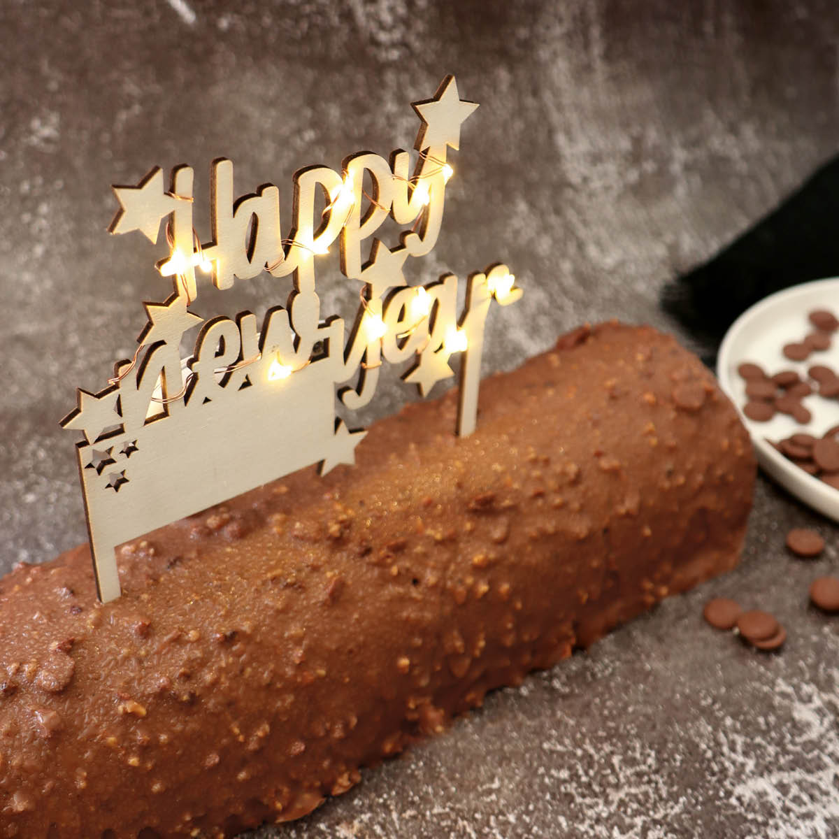 ScrapCooking Cake Topper LED tårtdekoration Happy New Year natur