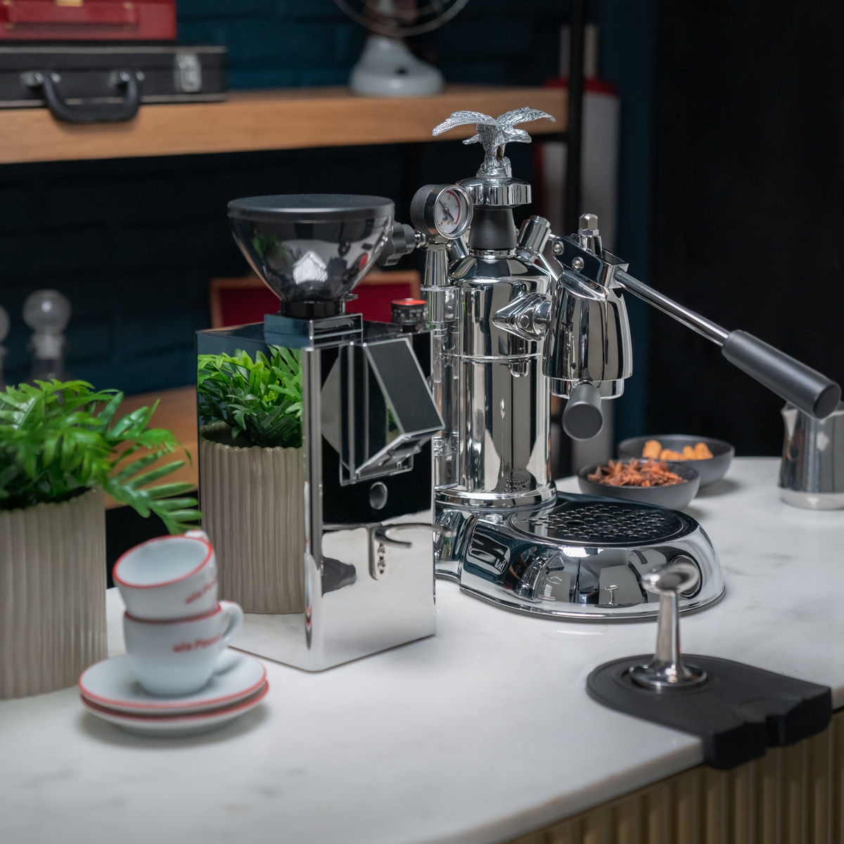 La Pavoni Milano manuell kaffemaskin med hävarm rostfritt stål
