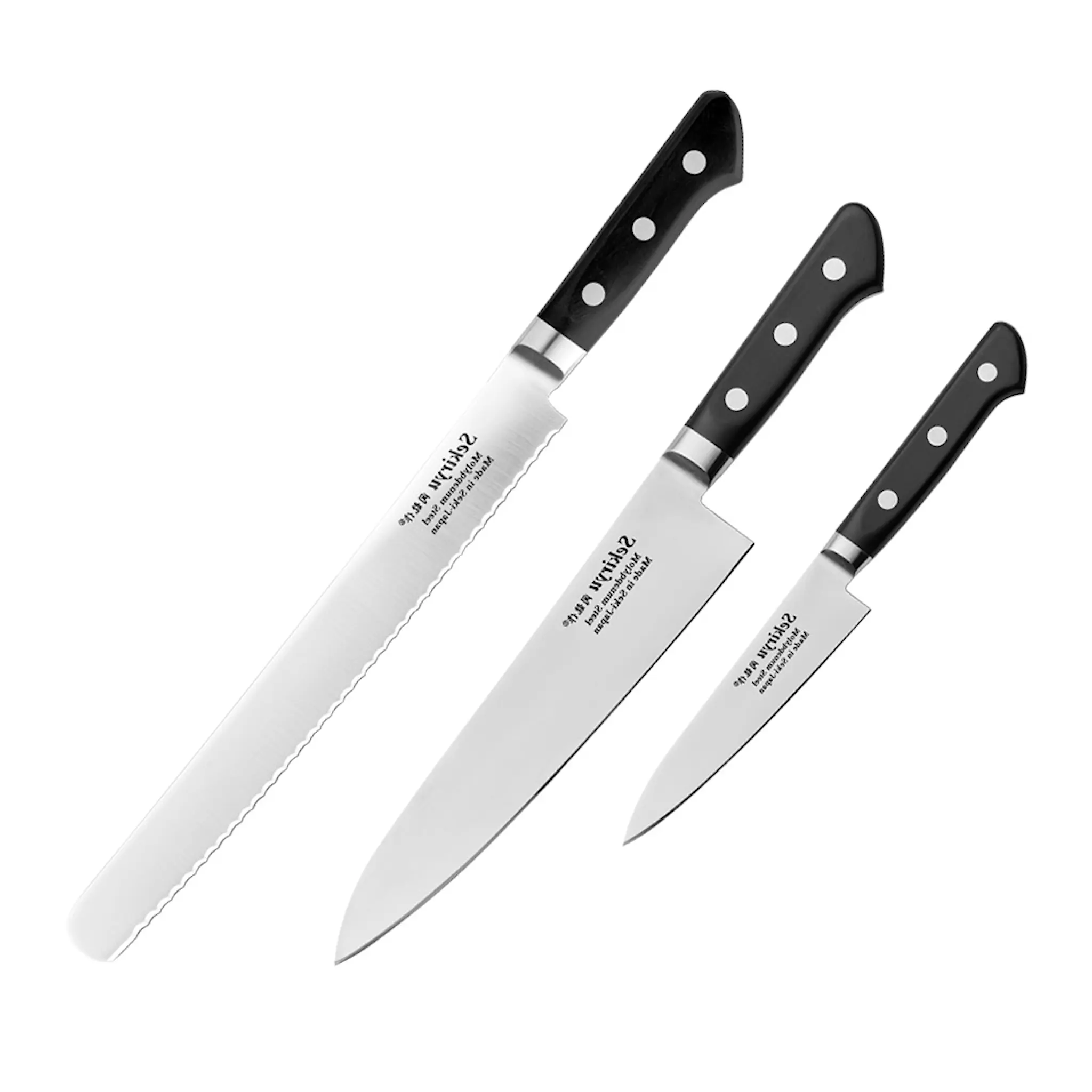 Sekiryu Master knivset 3 delar kockkniv, grönsakskniv, brödkniv svart