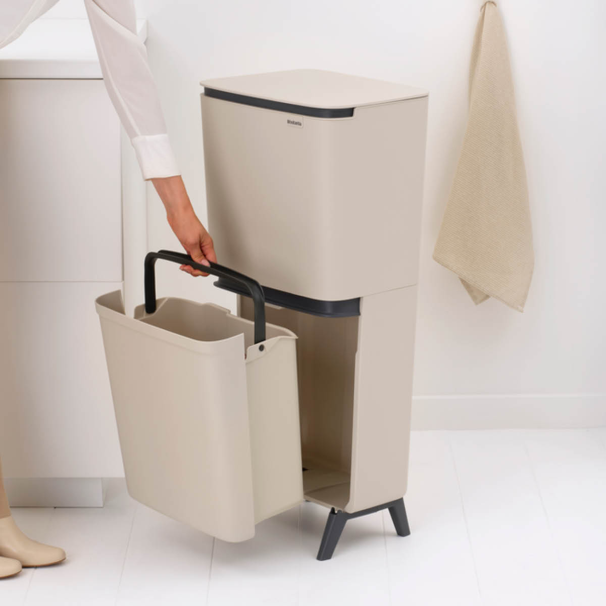 Brabantia SortUp källsorteringskärl hög 10+10+25 L soft beige