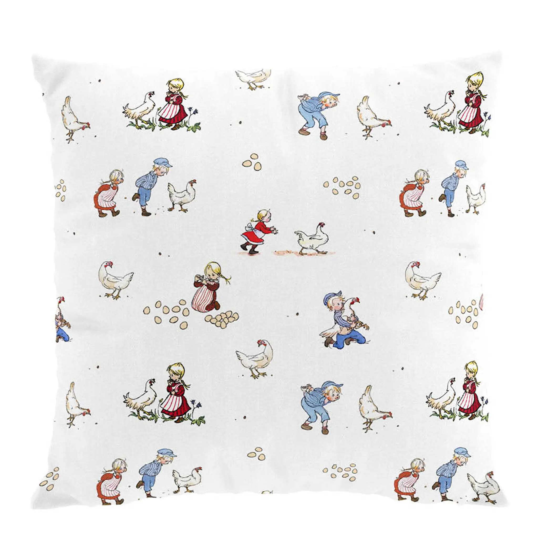 Arvidssons Emil & Ida i hönsgården kuddfodral 32x40 cm offwhite