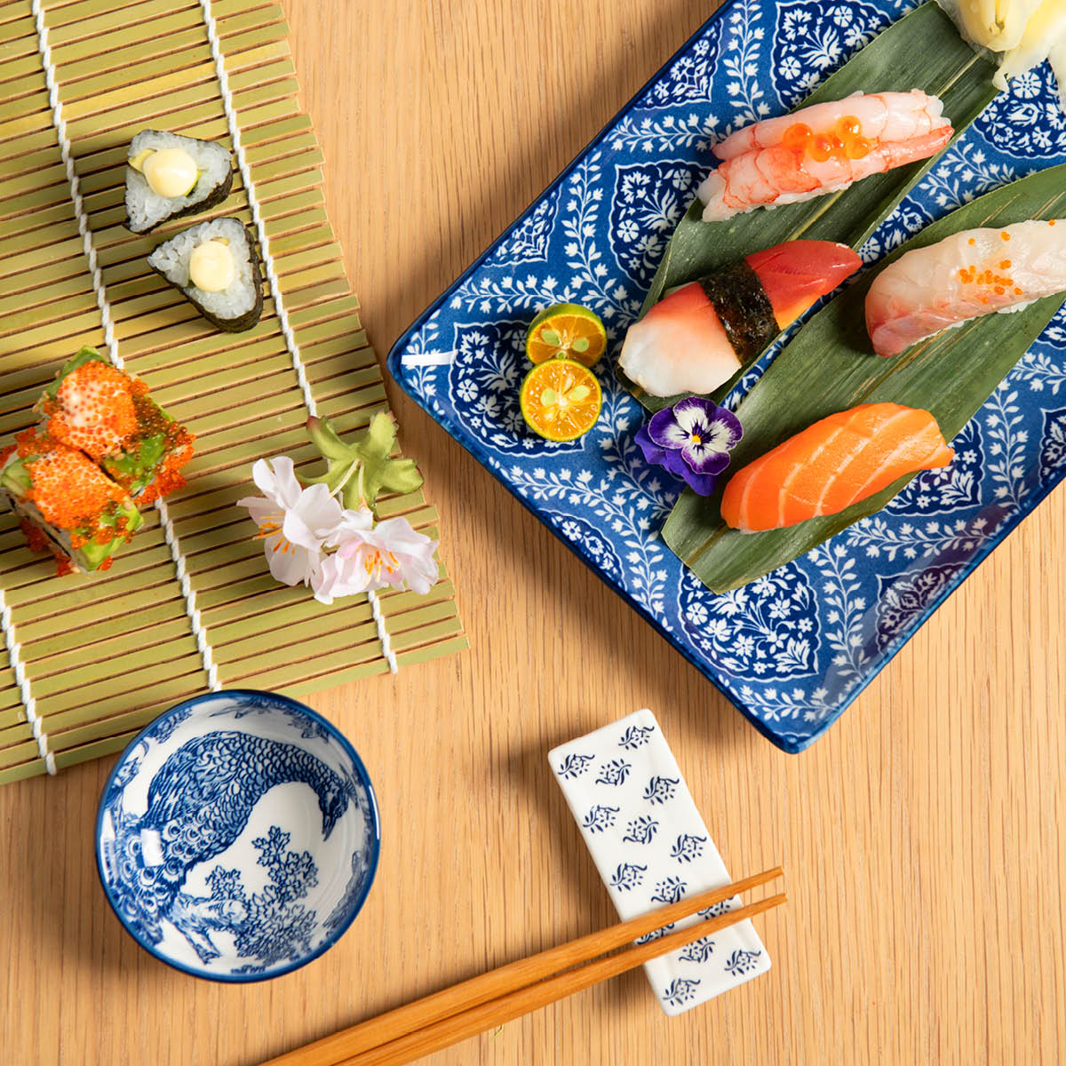 Stiernholm Sakura spisepinneholder hvit/blå