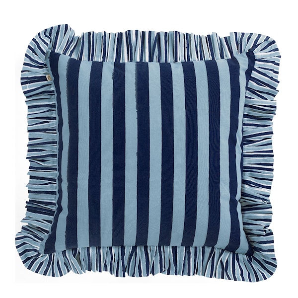 Jaipur Stripe kuddfodral med volang 48x48 cm blå