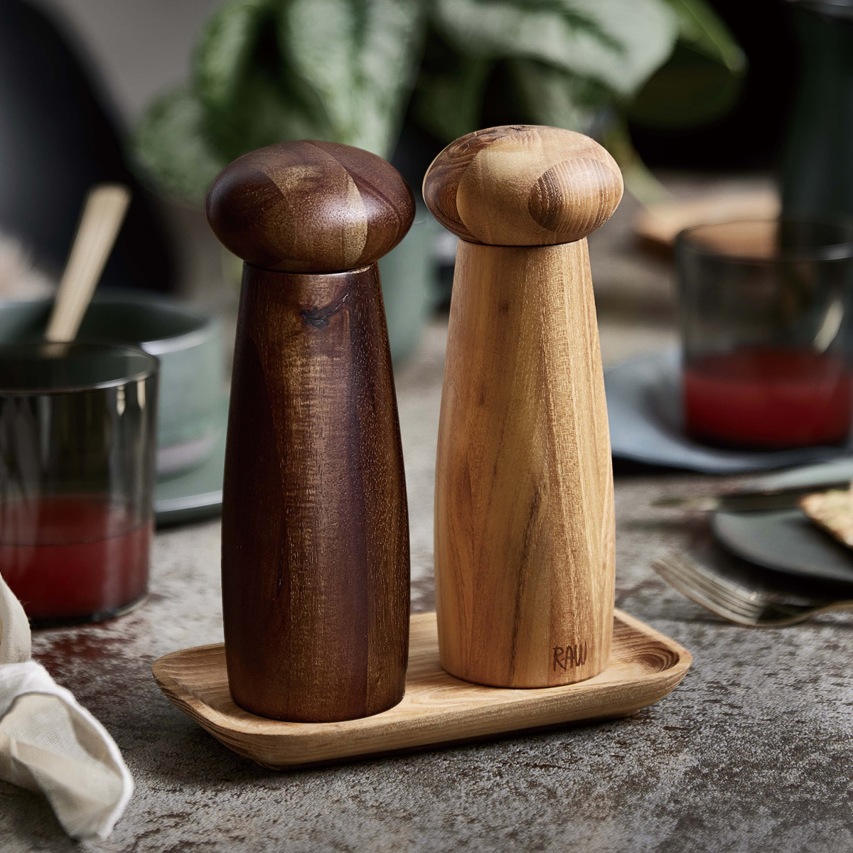 Aida RAW Teak keramisk kvernsett 3 deler blandet teak