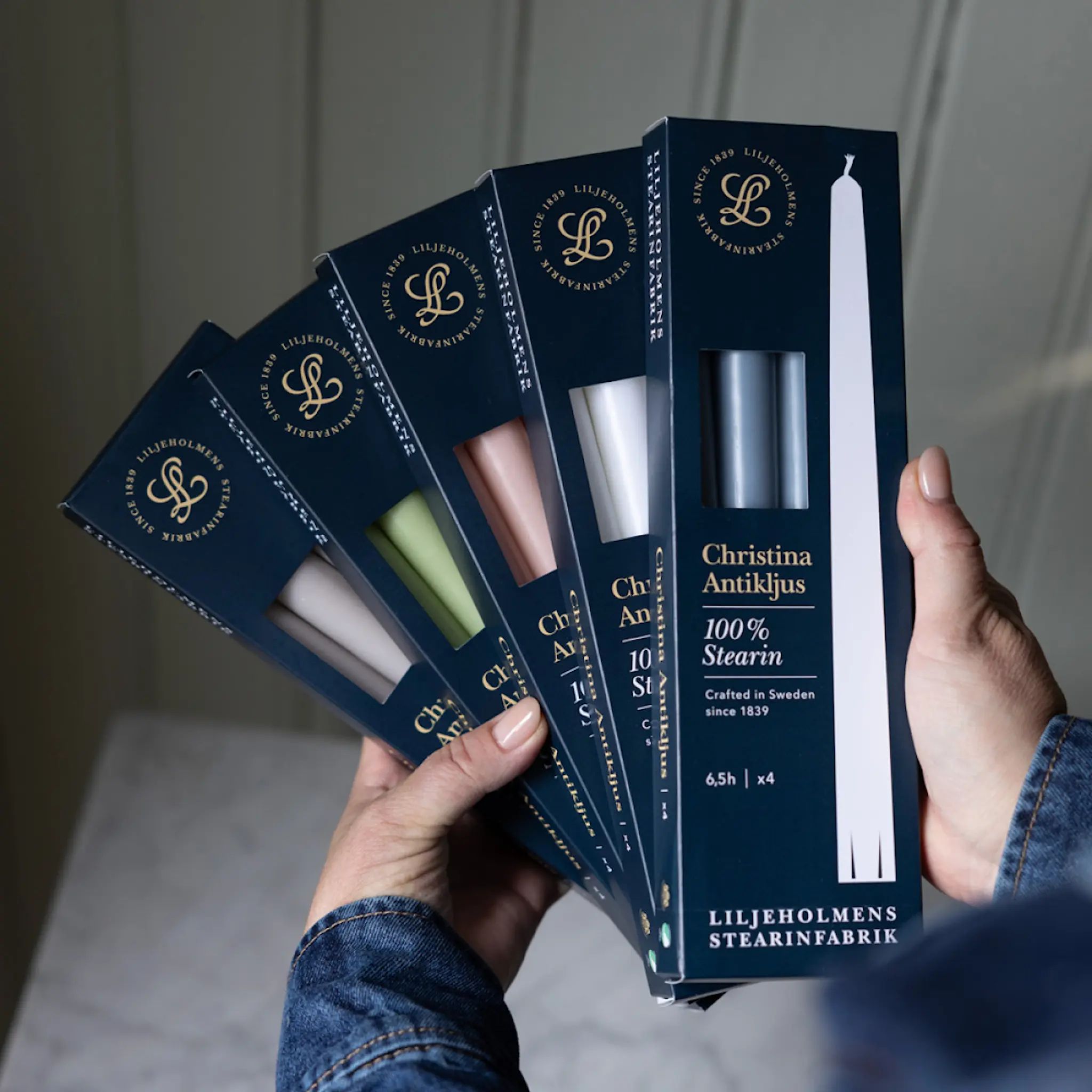 Liljeholmens Christina antikljus 26 cm 4-pack duvblå