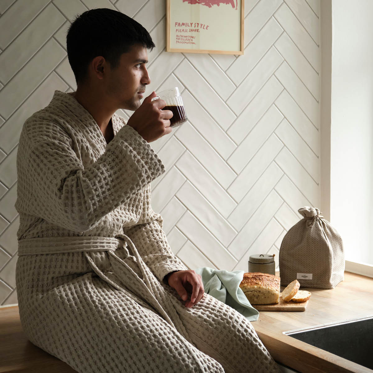 The Organic Company Big Waffle badekåpe M/L stone