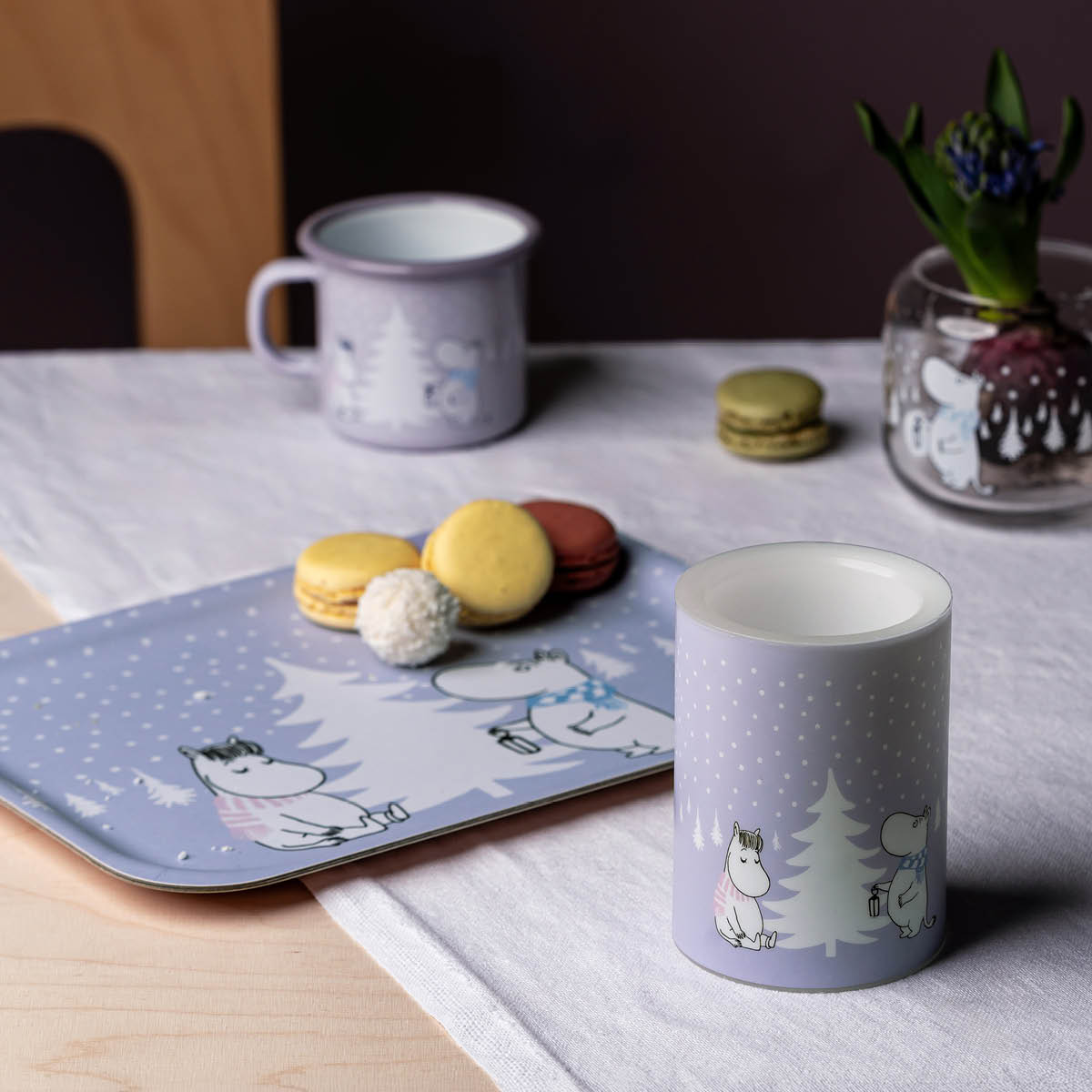 Muurla Mumin LED blockljus 10 cm Snöfall lila