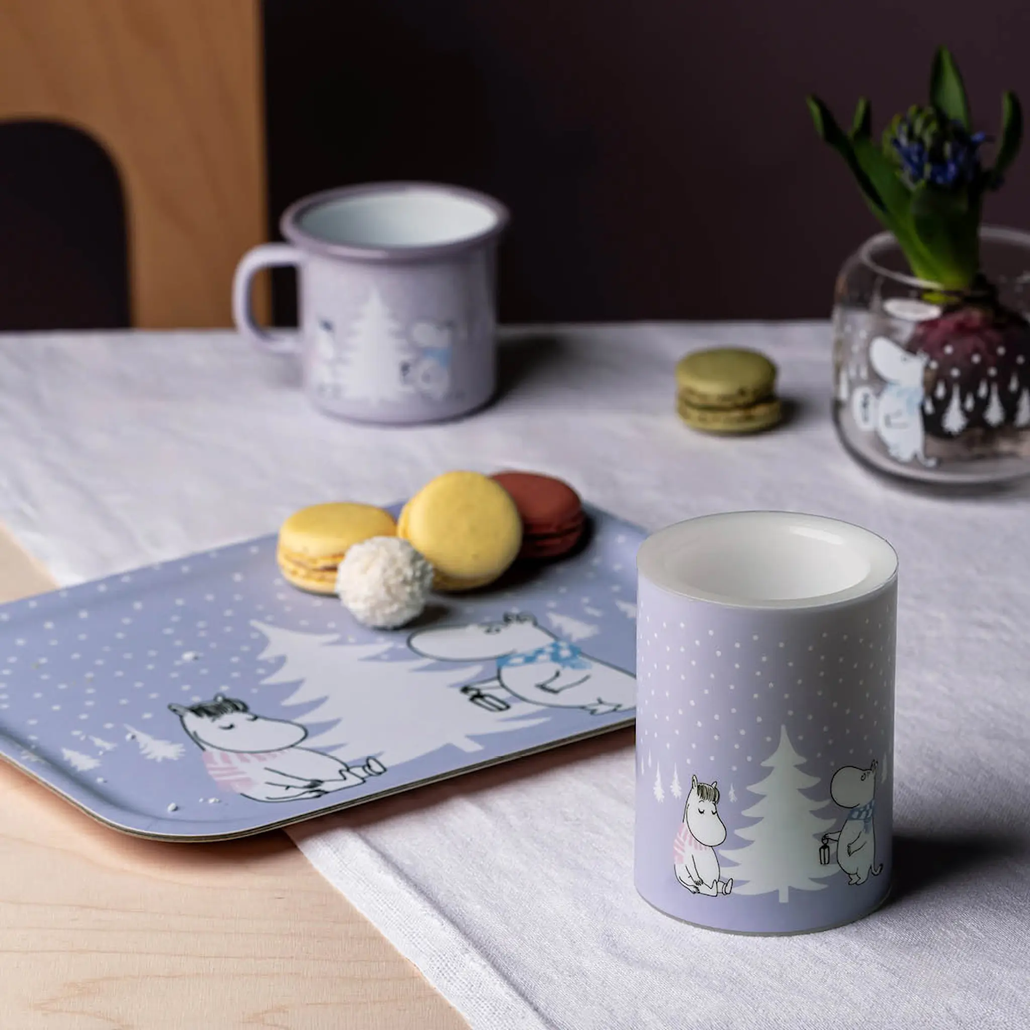 Muurla Mumin LED blockljus 10 cm Snöfall lila