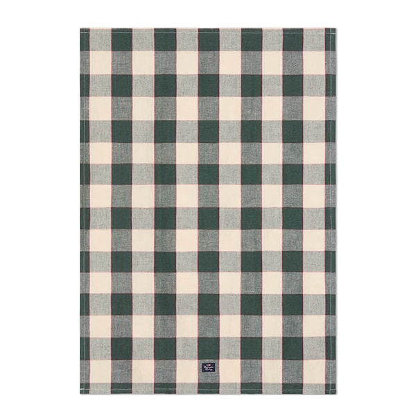 Kökshandduk linne/bomull 50x70 cm rutig grön/ljusbeige/röd