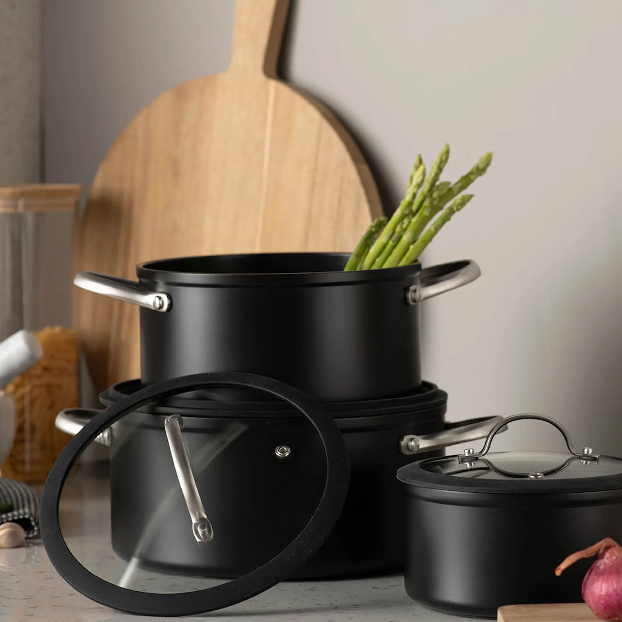 Modern House Black Elegant keramisk grytesett 3 deler svart