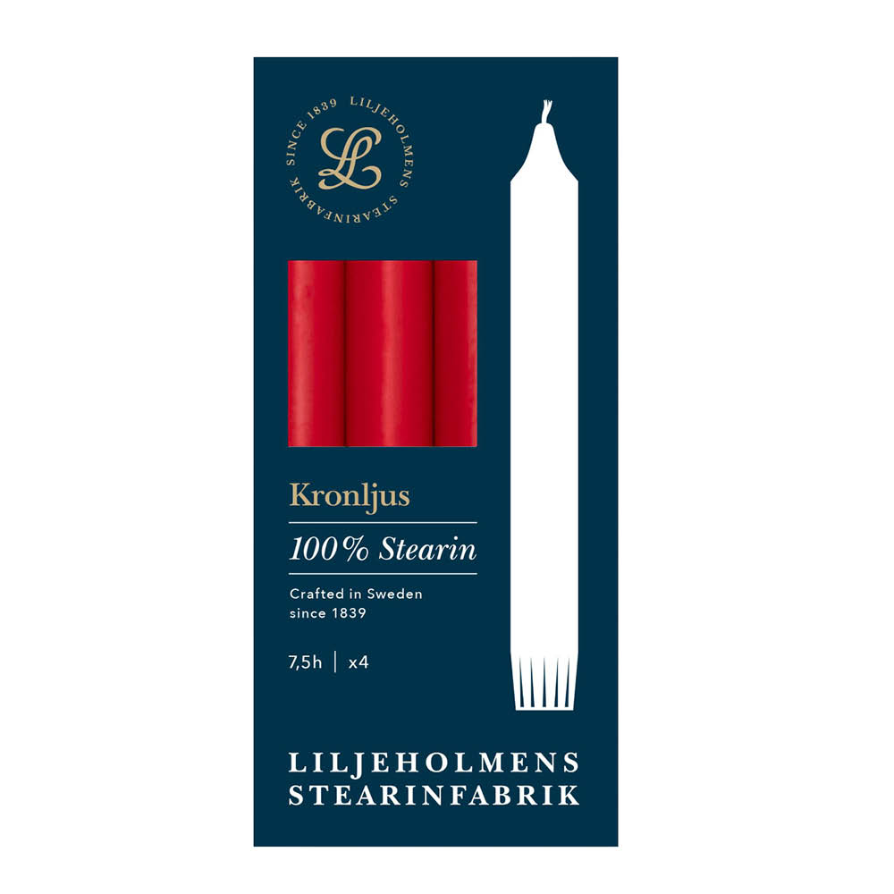 Liljeholmens Kronelys 20,7 cm 4 stk vinrød