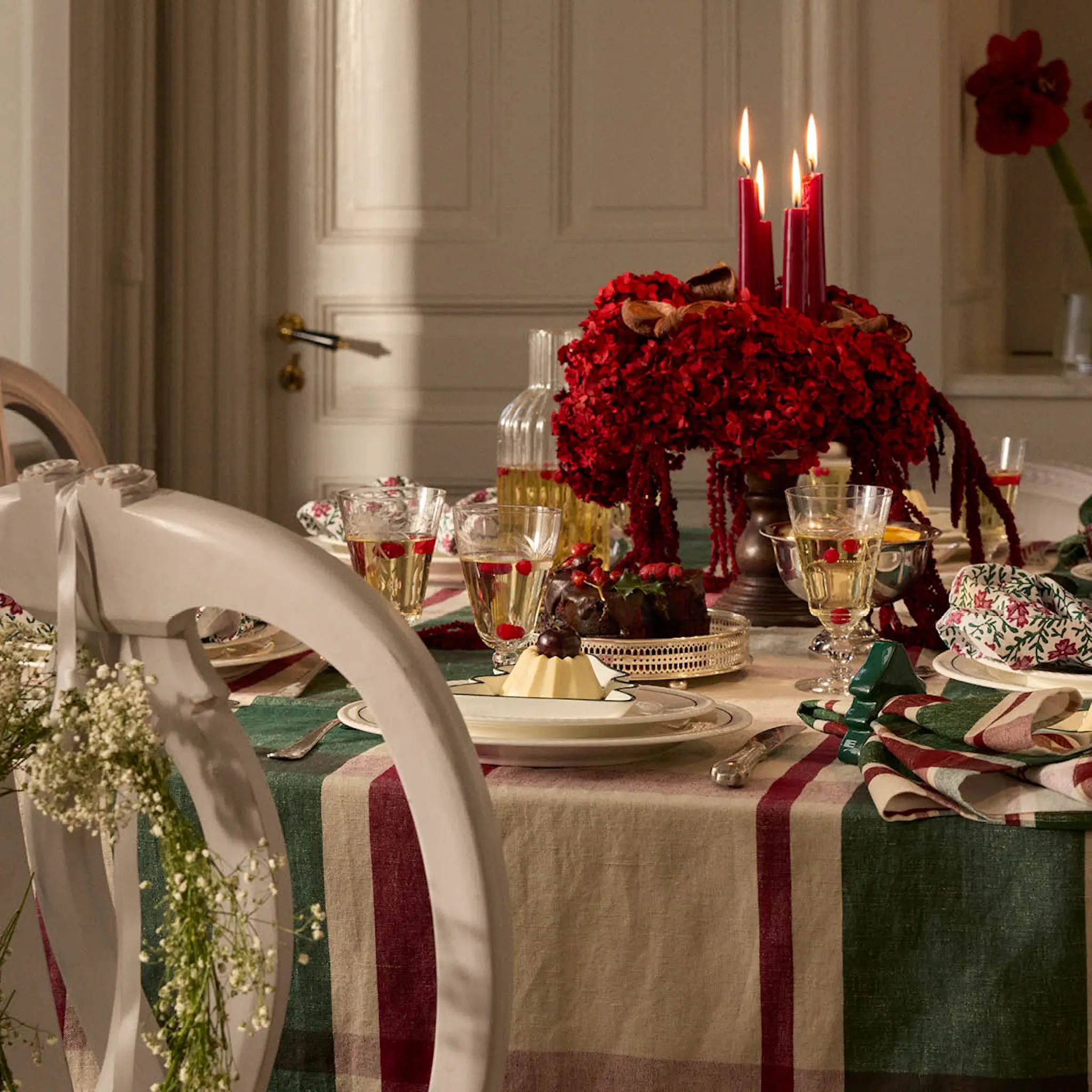 Lexington Lexington Pöytäliina 150x350 cm rutigt Vihreä/Punainen/Beige