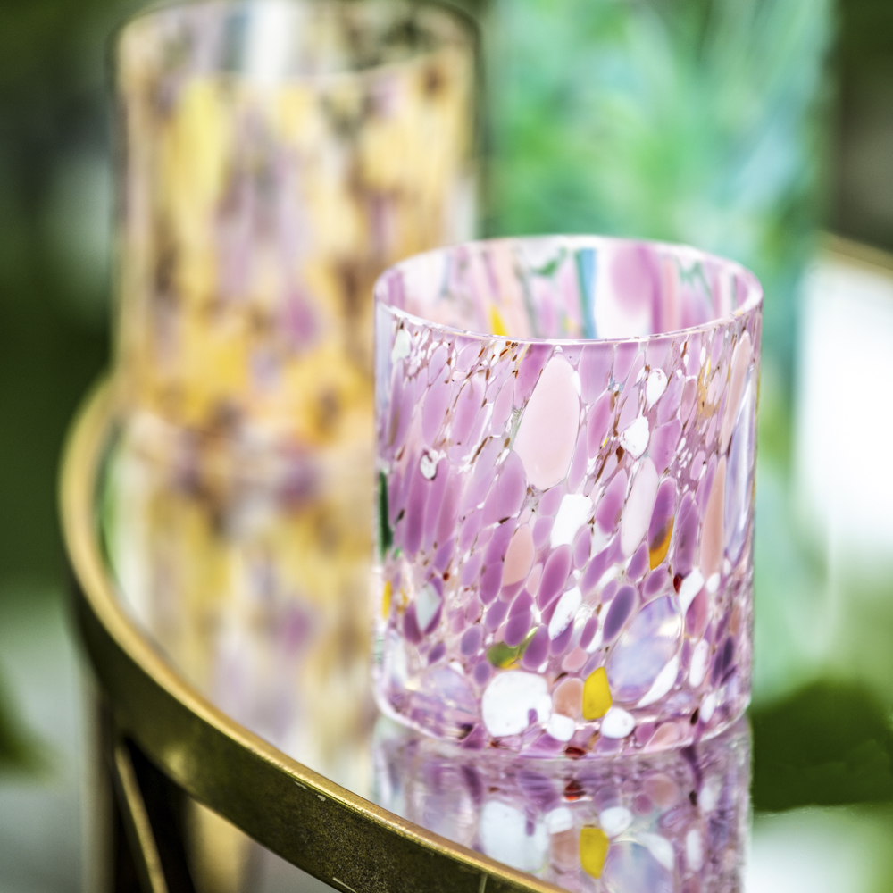 Magnor Swirl drikkeglass/lykt 35 cl rosa multi