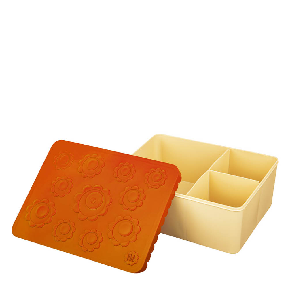 Blafre Blomma matlåda plast tre fack 14x19 cm orange/ljusgul