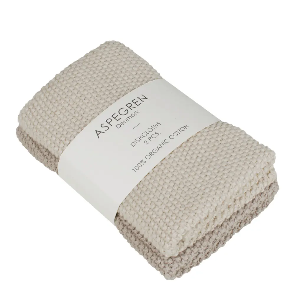 Solid kjøkkenklut strikket 26x26 cm 2 stk sand