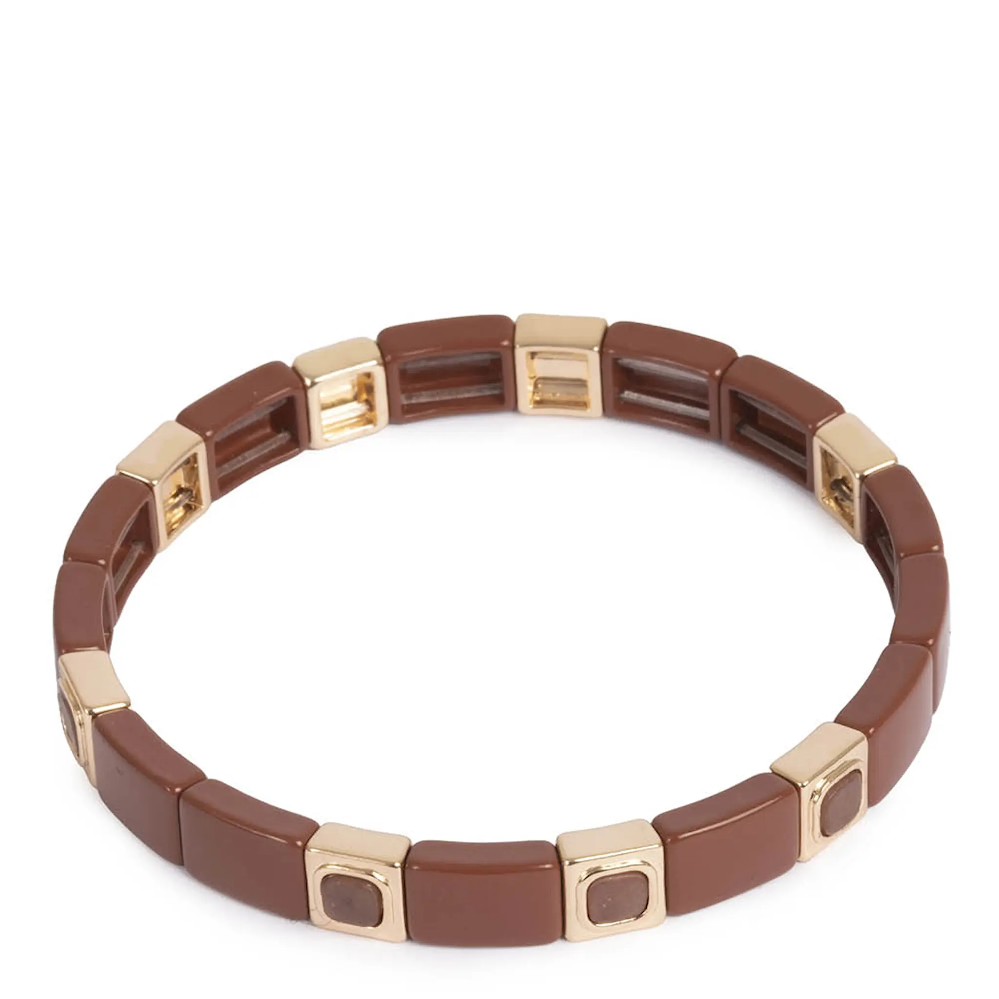 A&C Oslo AS Enamel Tiles elastiskt armband 18,5 cm guld/ljusbrun