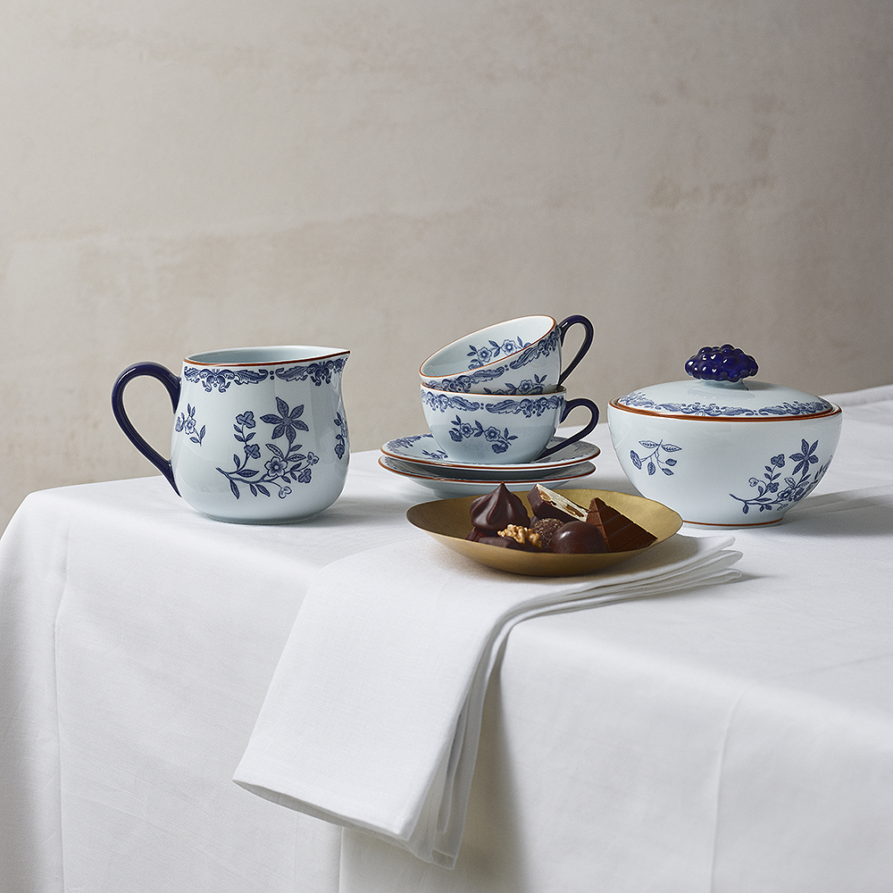 Rörstrand Ostindia kaffekopp med fat 16 cl blå