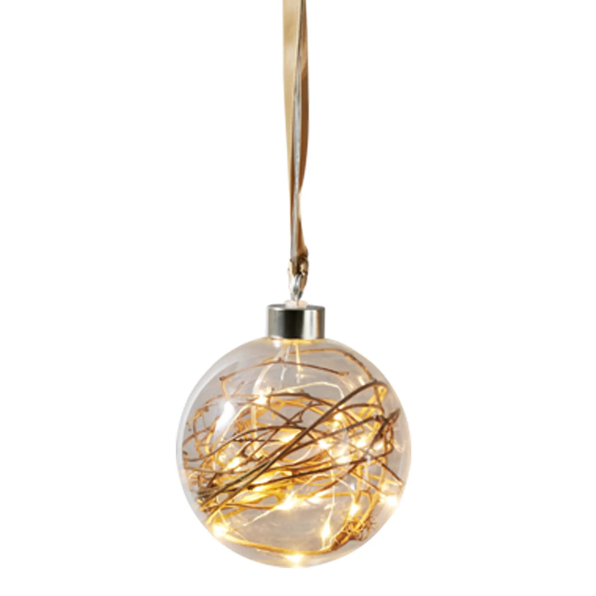 Star Trading Glow julkula med ljus och kvist i glas 10 cm klar