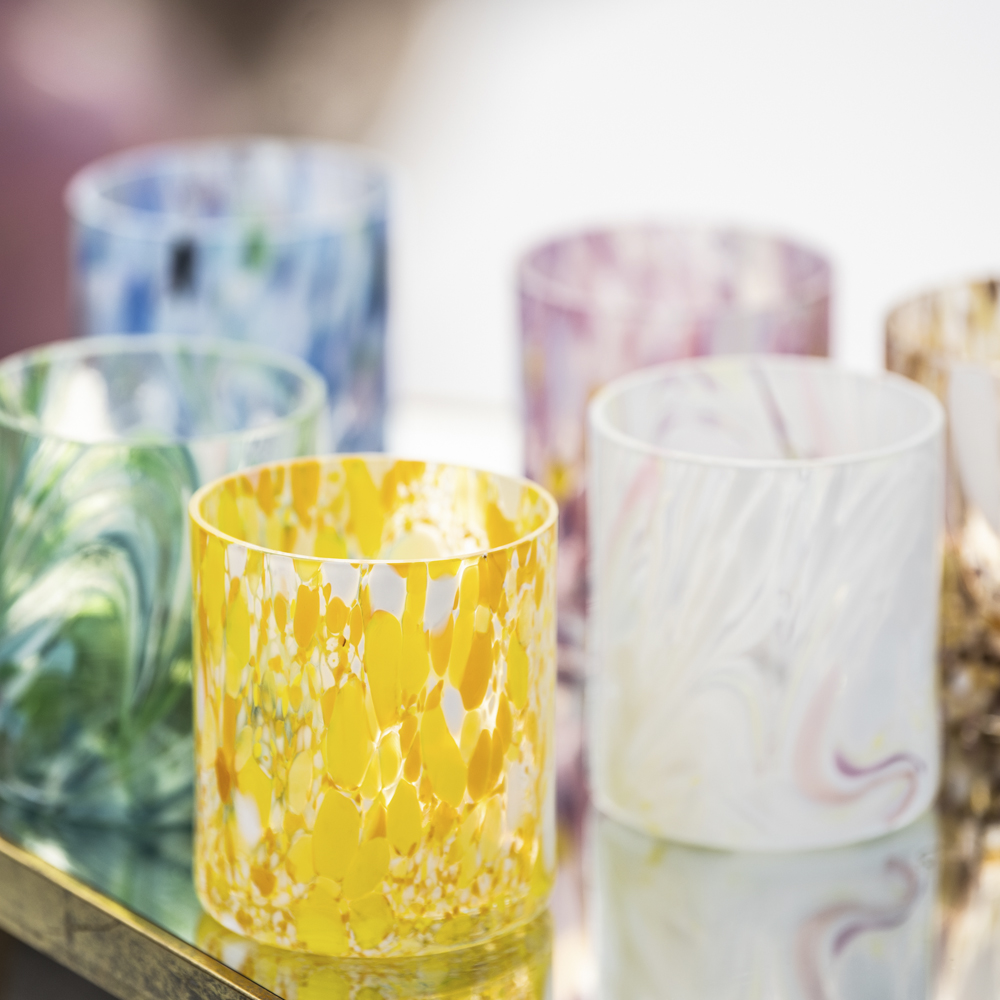 Magnor Swirl drikkeglass/lykt 35 cl gul multi