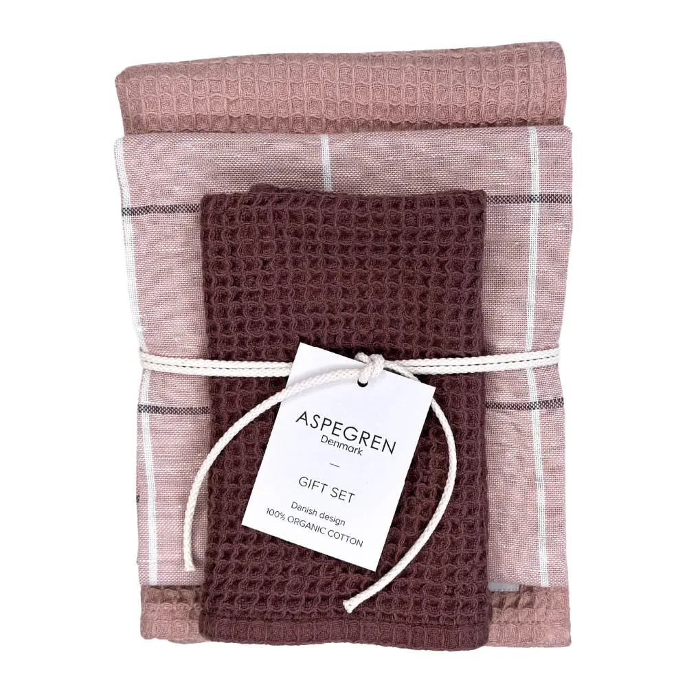 Lahjapakkaus: Keittiöpyyhe 1 kpl & Tiskirätti 2 kpl Raspberry