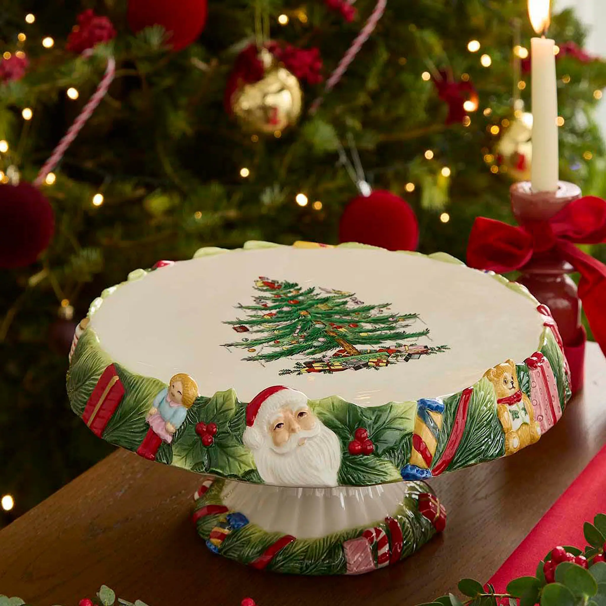 Spode Christmas Tree kakefat på fot 31 cm Memories