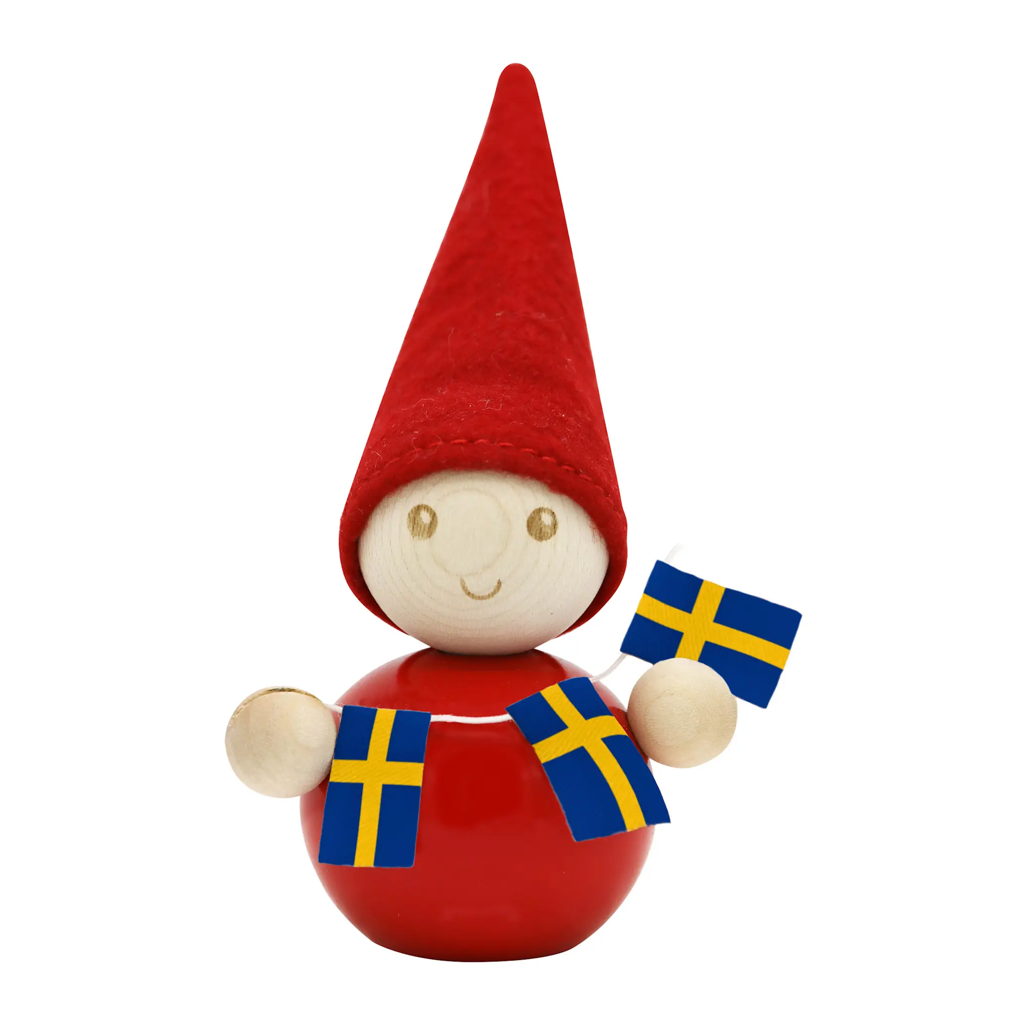 Aarikka Nisse med svensk flagg C600 9 cm rød