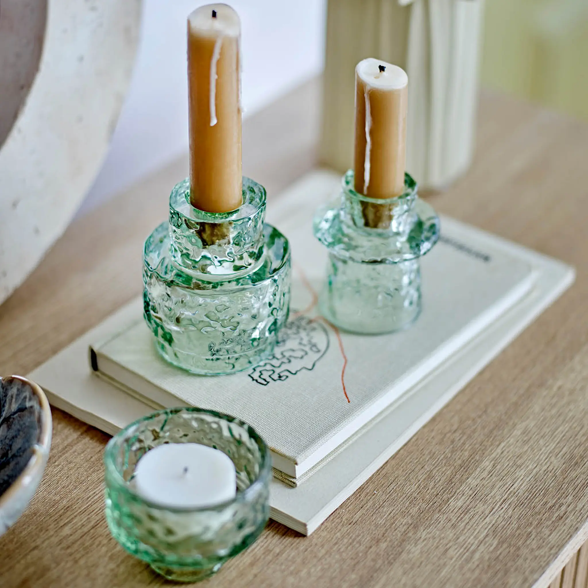 Bloomingville Delphia lysestake i glass 3 stk grønn