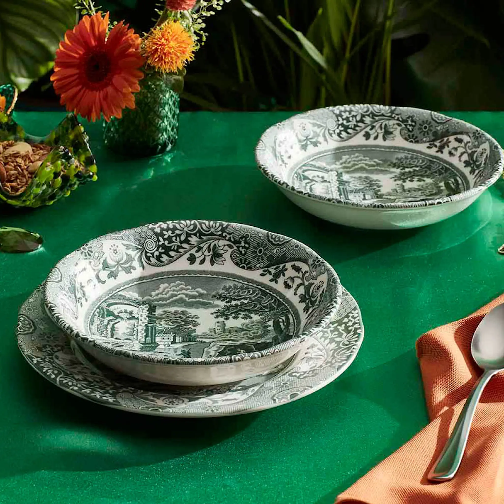 Spode Heritage Green Italian frukostskål 15 cm grön/vit