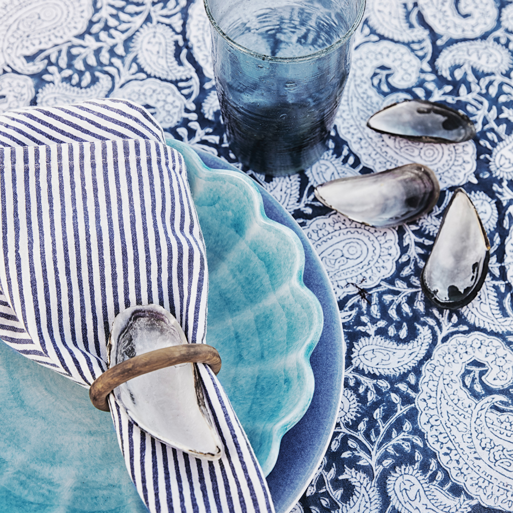 Chamois Big paisley bordduk 160x160 cm blå/hvit