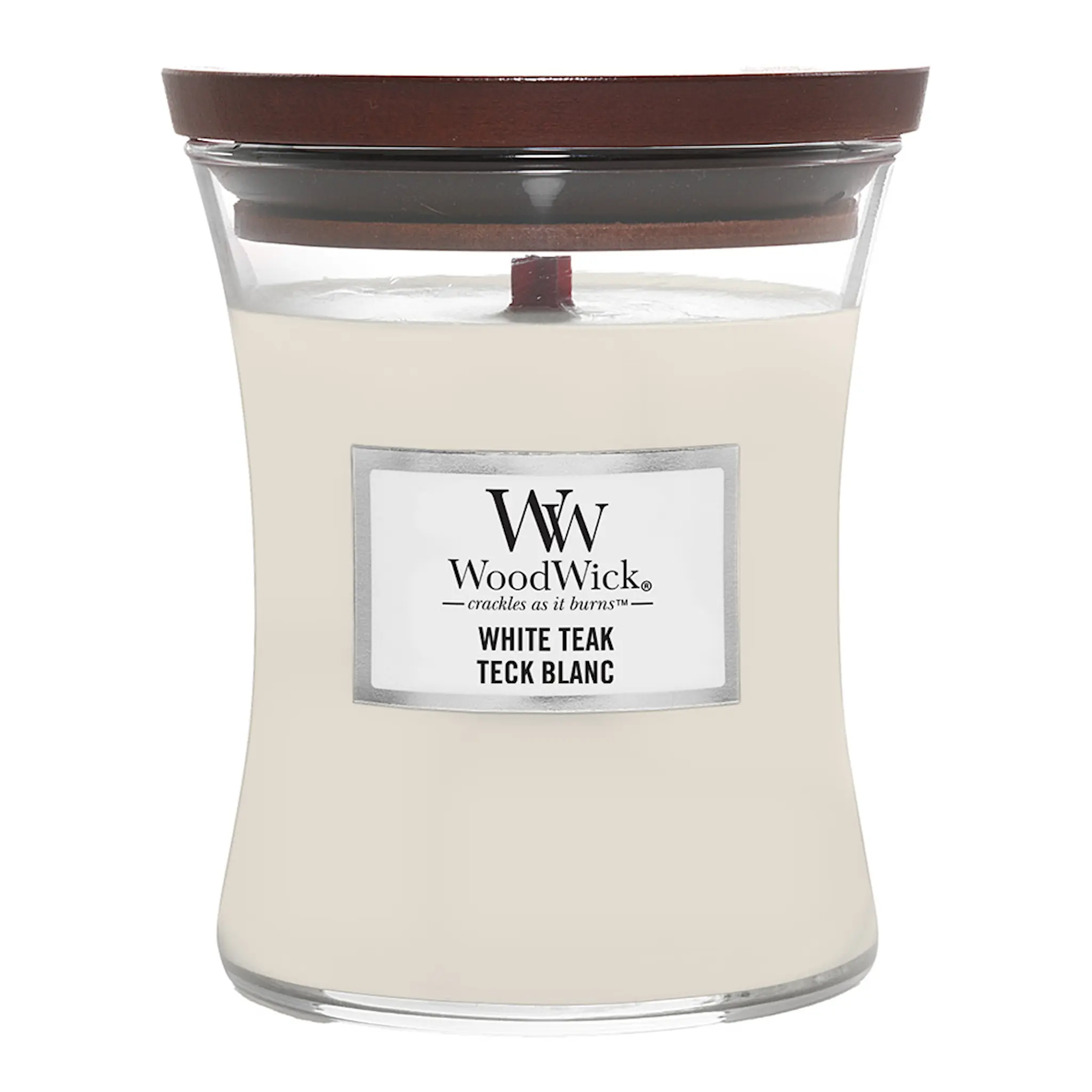 WoodWick Hourglass doftljus medium white teak