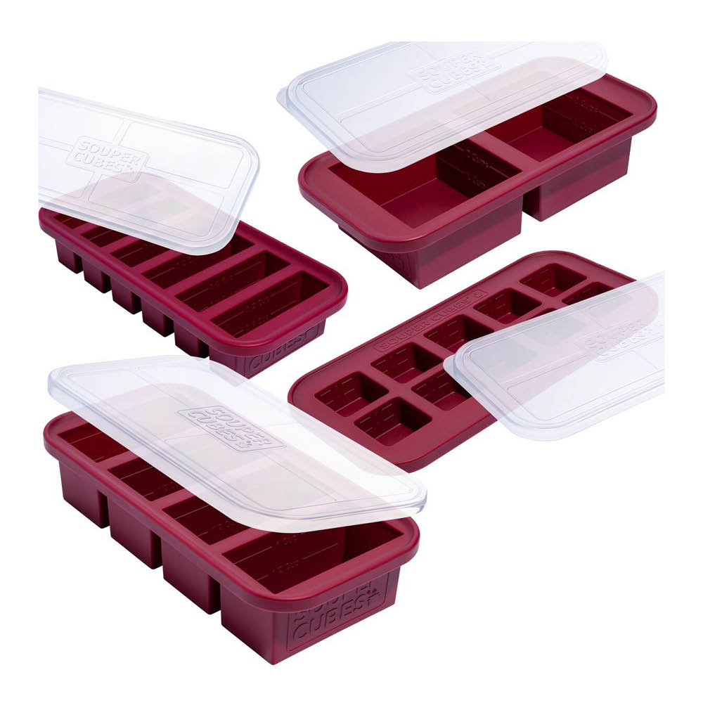 Souper Cubes Matoppbevaring m/lokk silikon sett 4 stk cranberry
