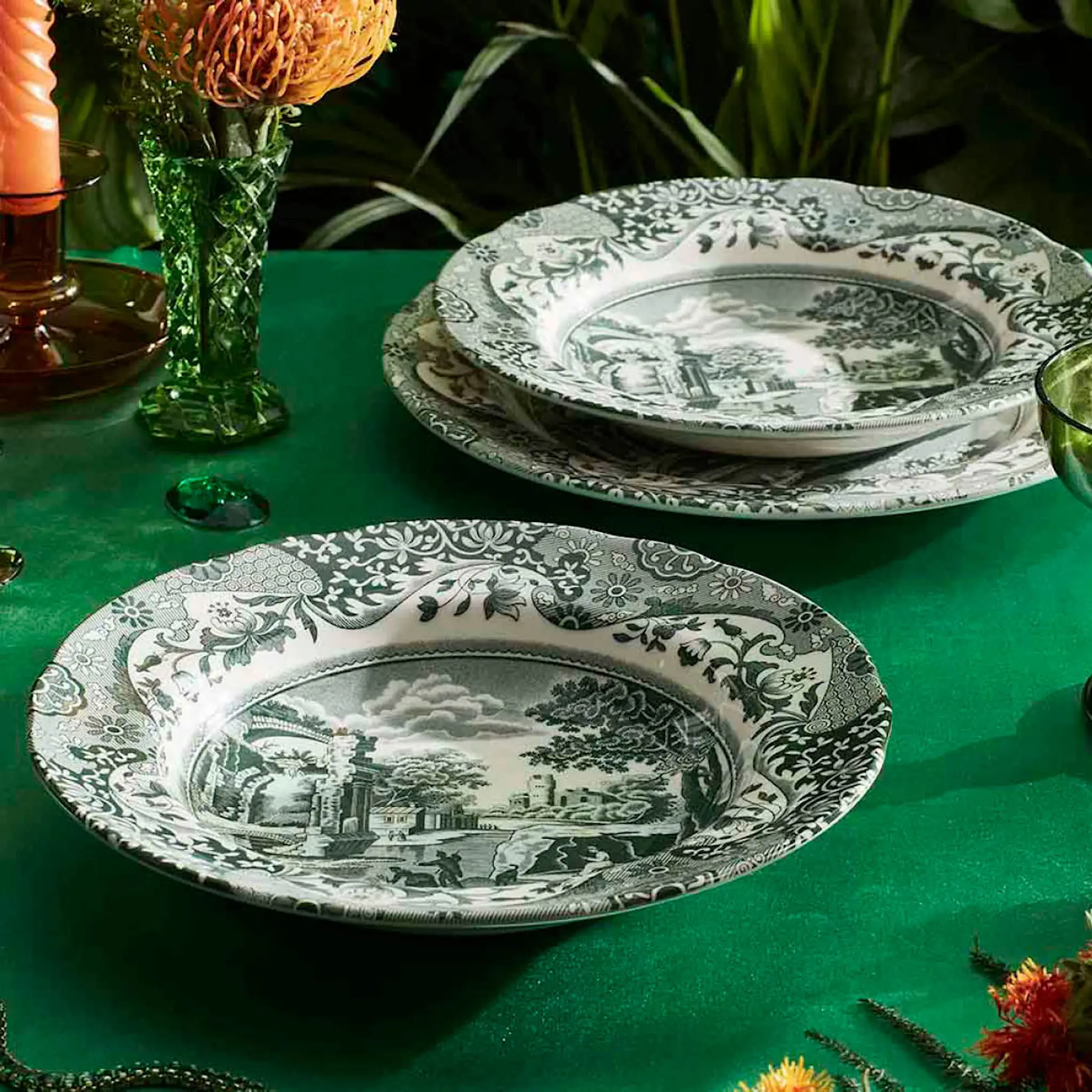 Spode Heritage Green Italian djup tallrik 23 cm grön/vit