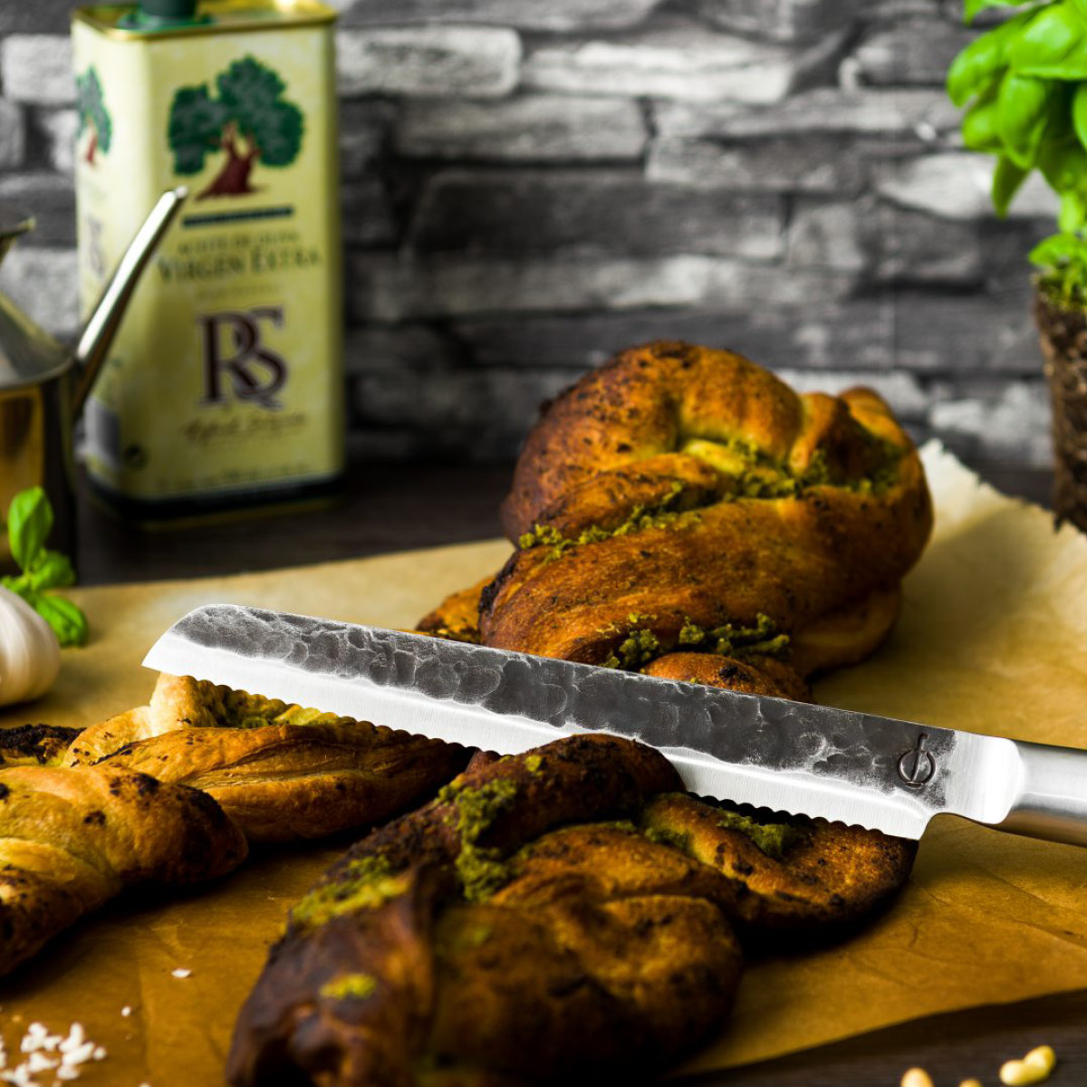 Forged Brödkniv 35 cm Olive