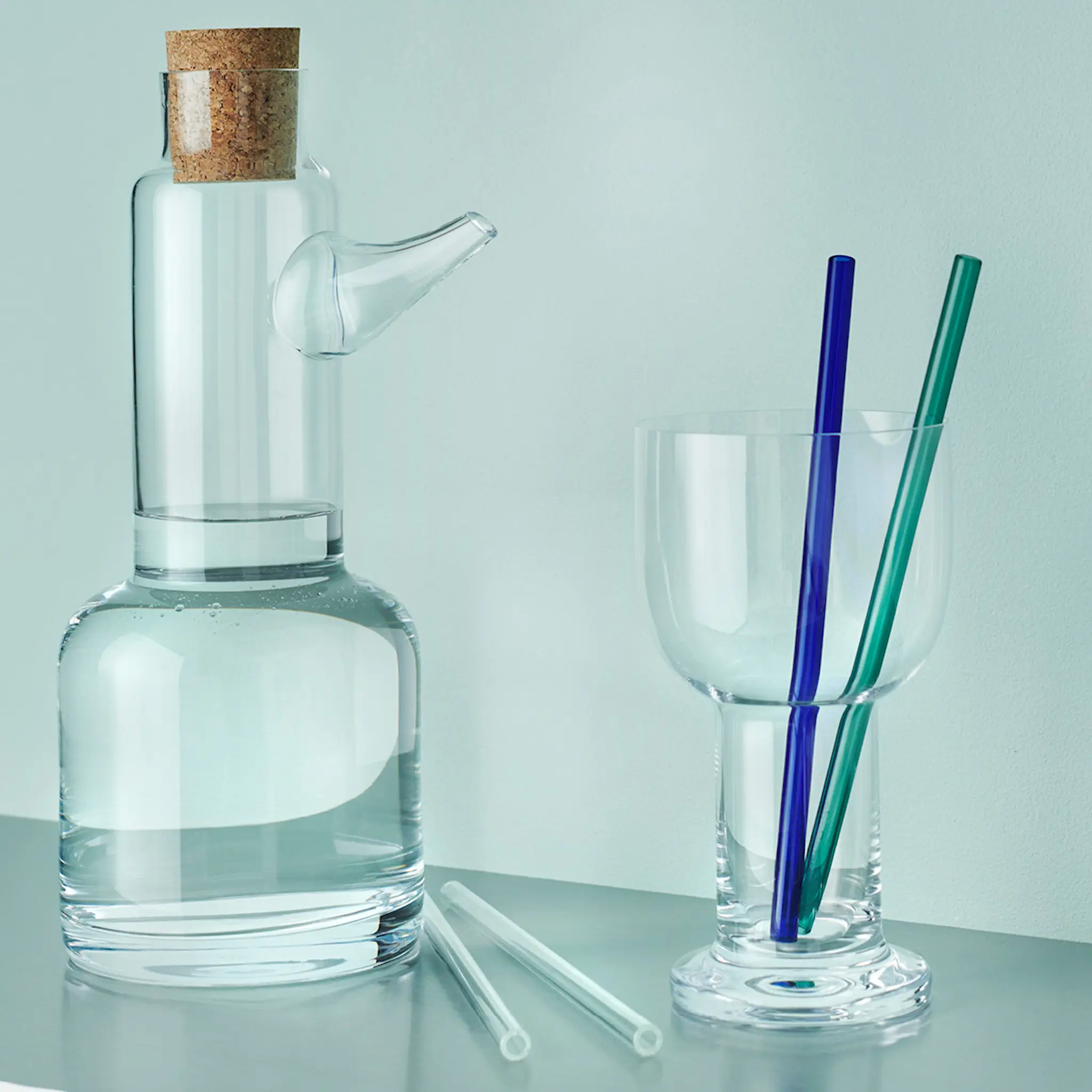 Kosta Boda Sugrør 20 cm 2 stk blå/grønn