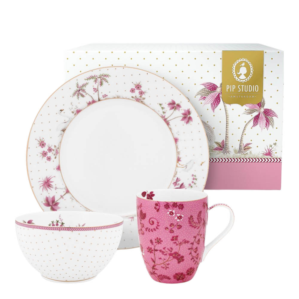 Pip Studio Jolie frukostset 3 delar rosa